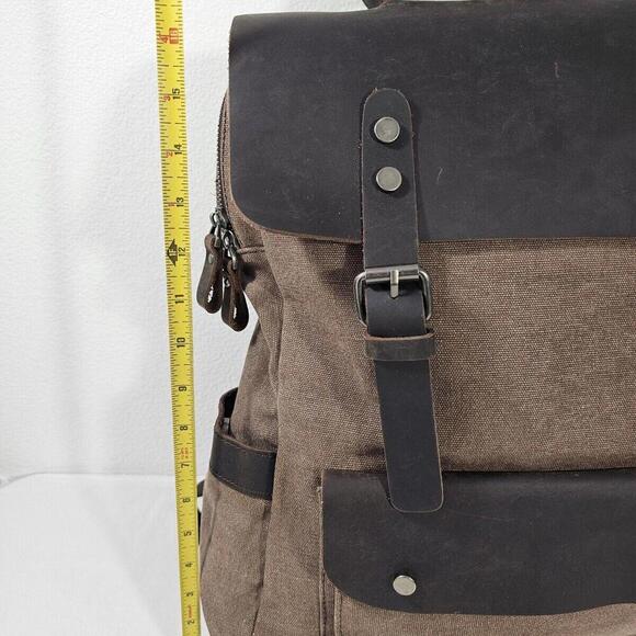 DaVan Leather Flap Canvas Laptop School Work Travel Bag Backpack - Picture 4 of 12